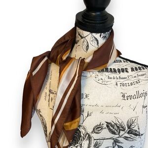 Vintage Scarf France Square Abstract Brown, Orange & Gold